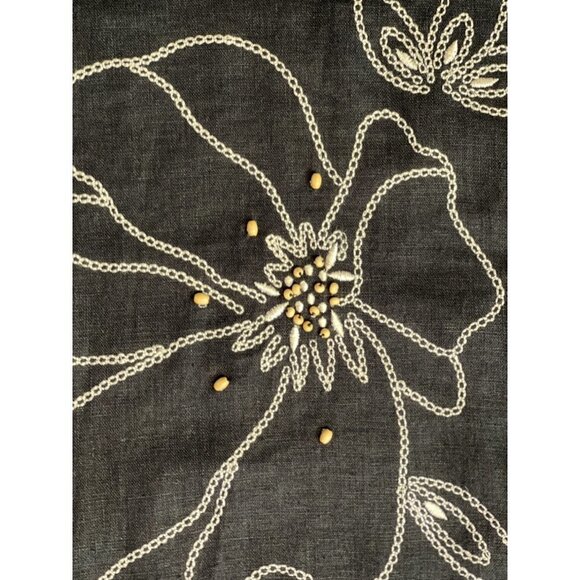 REQUIREMENTS Women's Linen Blend Black Beaded Button Blouse Medium Embroidery - Picture 9 of 13